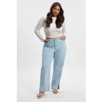 boohoo Women's Plus Basics High Waisted Split Hem Straight Leg Jeans in Bleach Wash | Size: 18 | Woven | boohoo (US & Canada)