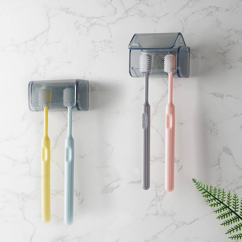 2 PCS Toothbrush Holder Wall Mounted with Cover for Bathroom, 2 Slots Toothbrush Storage Organize... | Amazon (US)