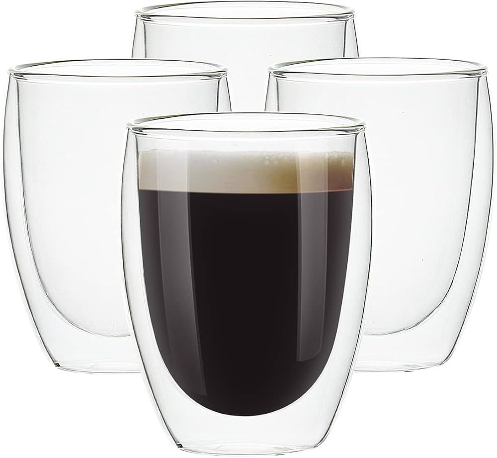 [4-Pack,12Oz] Glass Cups, Double Walled Thermo Espresso Glasses, Insulated Coffee Mugs, Drinking ... | Amazon (US)