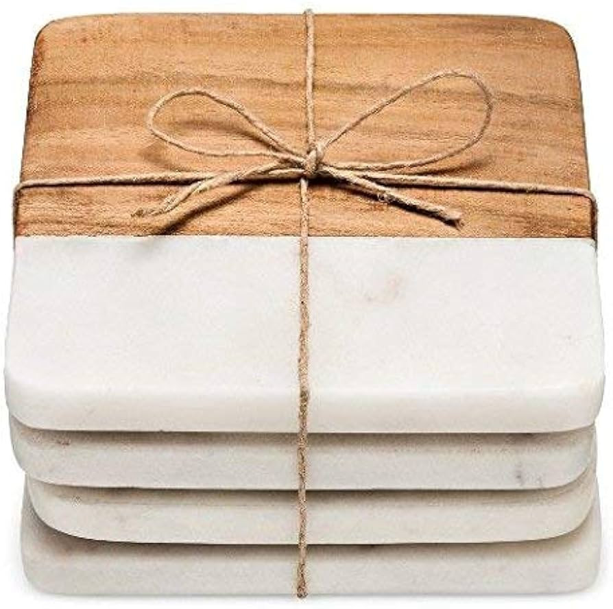 Frescorr (TM) - luxurious Atelier Marble and Wood Set of 4 Coasters, 4 x 4 inches for Drinks, Hot... | Amazon (US)