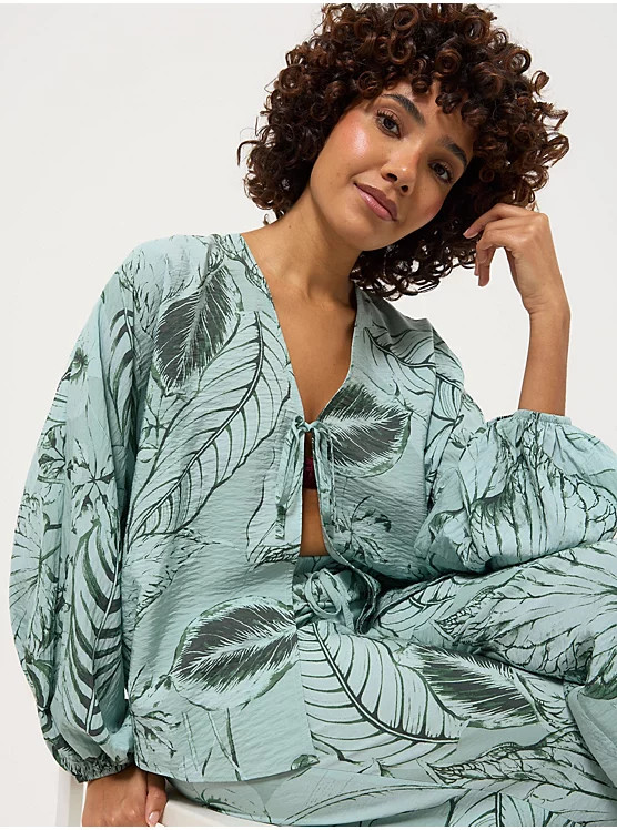 Green Palm Long Sleeve Kimono Top | George