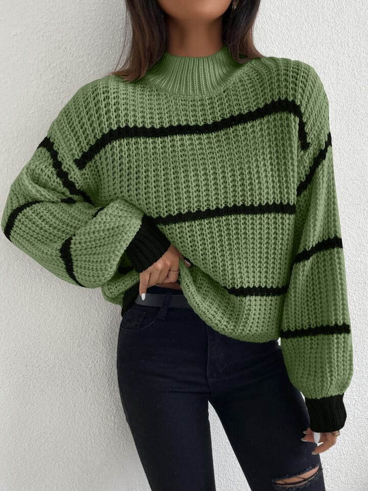 SHEIN LUNE Pull à rayures à col montant | SHEIN