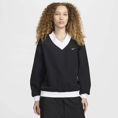 Nike Womens Nike NSW Essential Woven Long Sleeve V-Neck Crew - Womens Black/White Size M | Foot Locker (US)