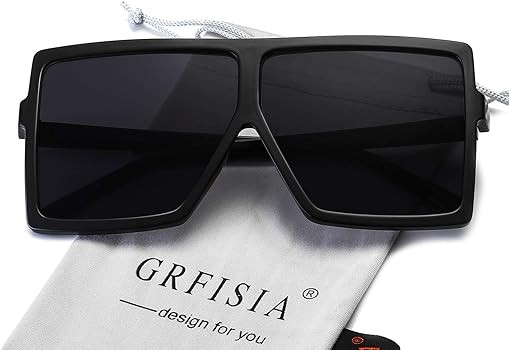GRFISIA Square Oversized Sunglasses for Women Men Flat Top Fashion Shades | Amazon (US)