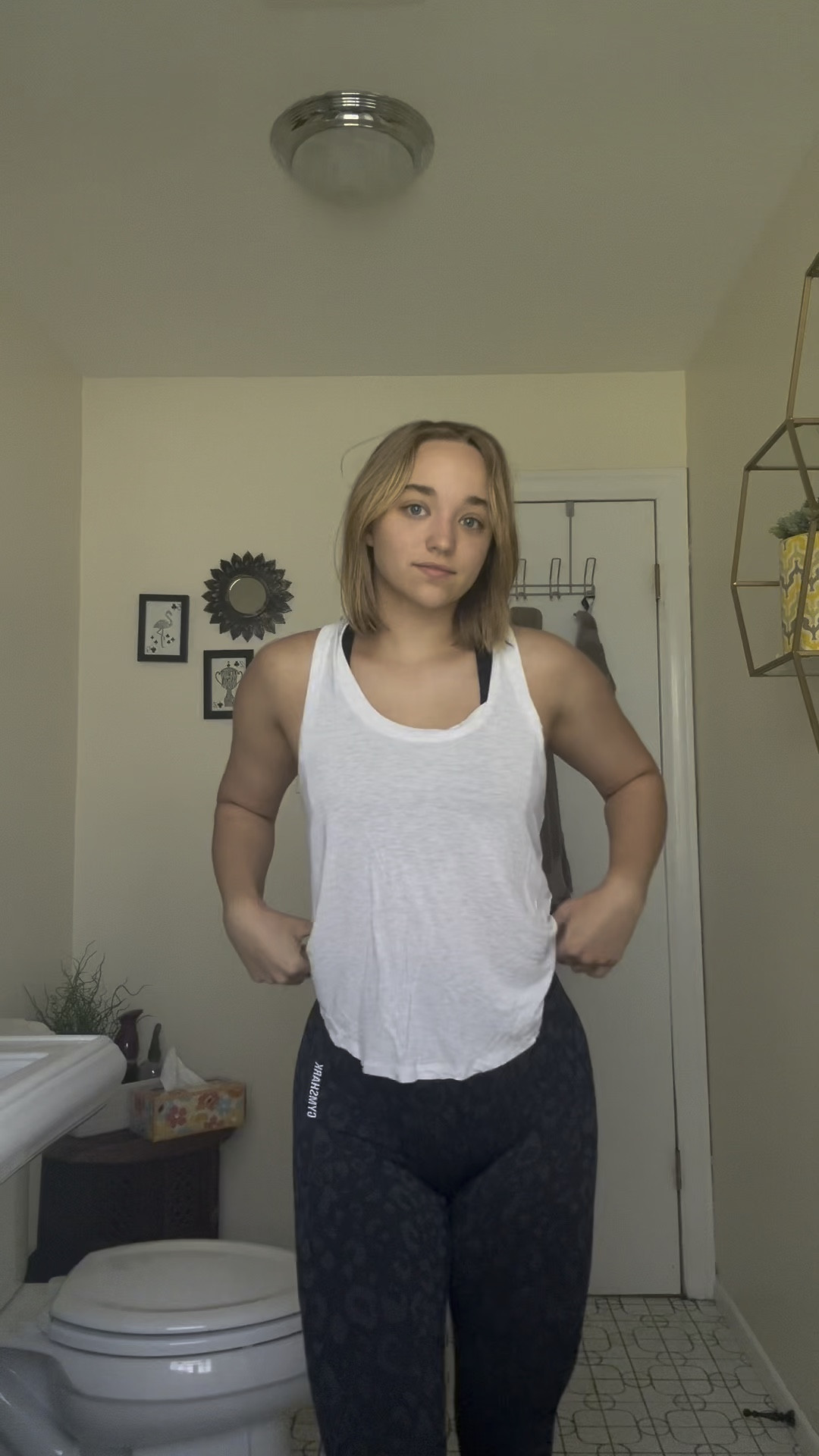 A nice relaxed leg day outfit featuring black cheetah print leggings from Gymshark, a black cheetah sports bra from Lululemon and a white / light gray tank from Fabletics 

#LTKActive #LTKFitness