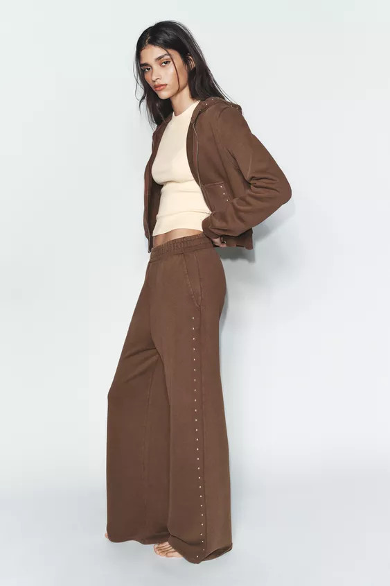 WASHED EFFECT FLEECE PANTS WITH STUDS | Zara US