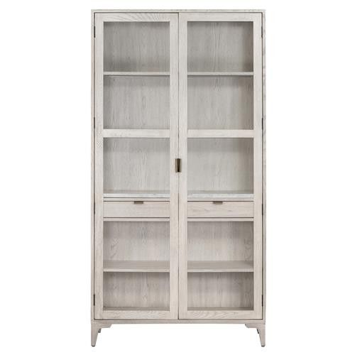 Open Box Vitto French Country Clear Glass White Oak Wood 2 Door Display Case | Kathy Kuo Home