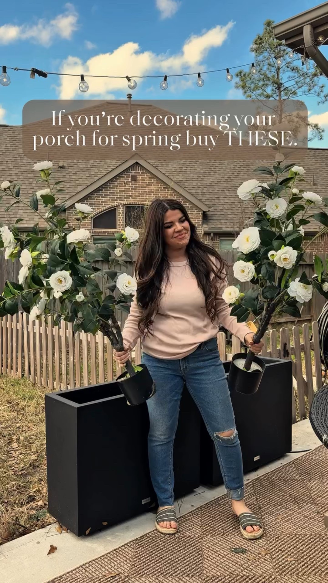 Flowers are linked comment flowers. If you’re decorating your spring porch, these are a MUST 🌸
These faux outdoor rose bushes look incredibly real, require zero maintenance, and instantly make any porch feel full, fresh, and styled. No watering, no dying plants, and no seasonal re-buying just the easiest way to upgrade your front porch for spring.
I love using real-looking faux plants for outdoor planters, especially if you want your porch to look beautiful all season long without the upkeep. These are perfect for front porch planters, entryways, patios, and outdoor decor and they hold up so well.
If you’re wondering what to buy for your spring porch, this is it 🌷