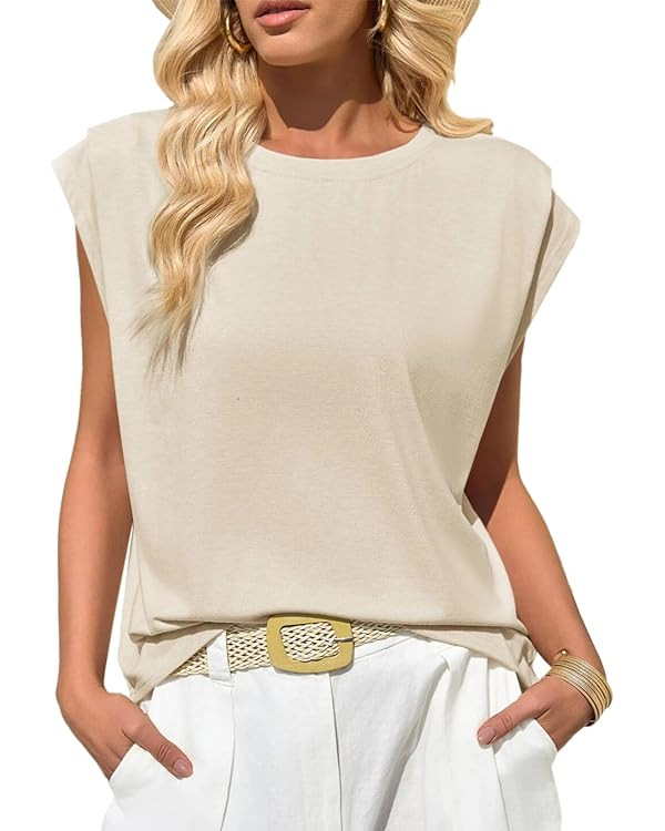 Cicy Bell Womens Cap Sleeve Tank Tops Boat Neck Loose Fit Tshirts Summer Casual Basic Tee Shirts | Amazon (US)