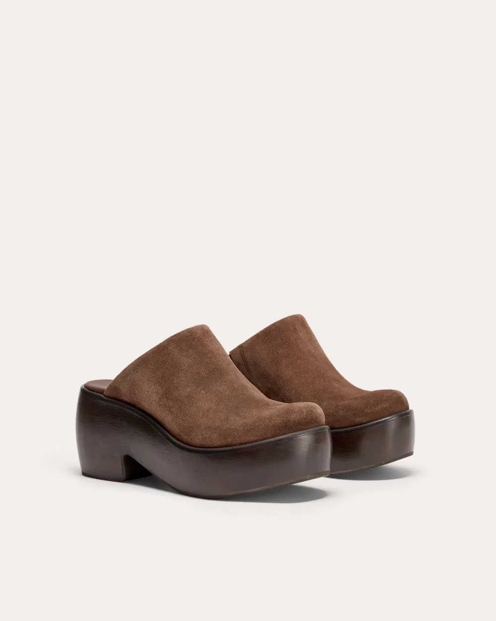 The Wooden Puffa Clog | Dark Umber Suede | Everlane