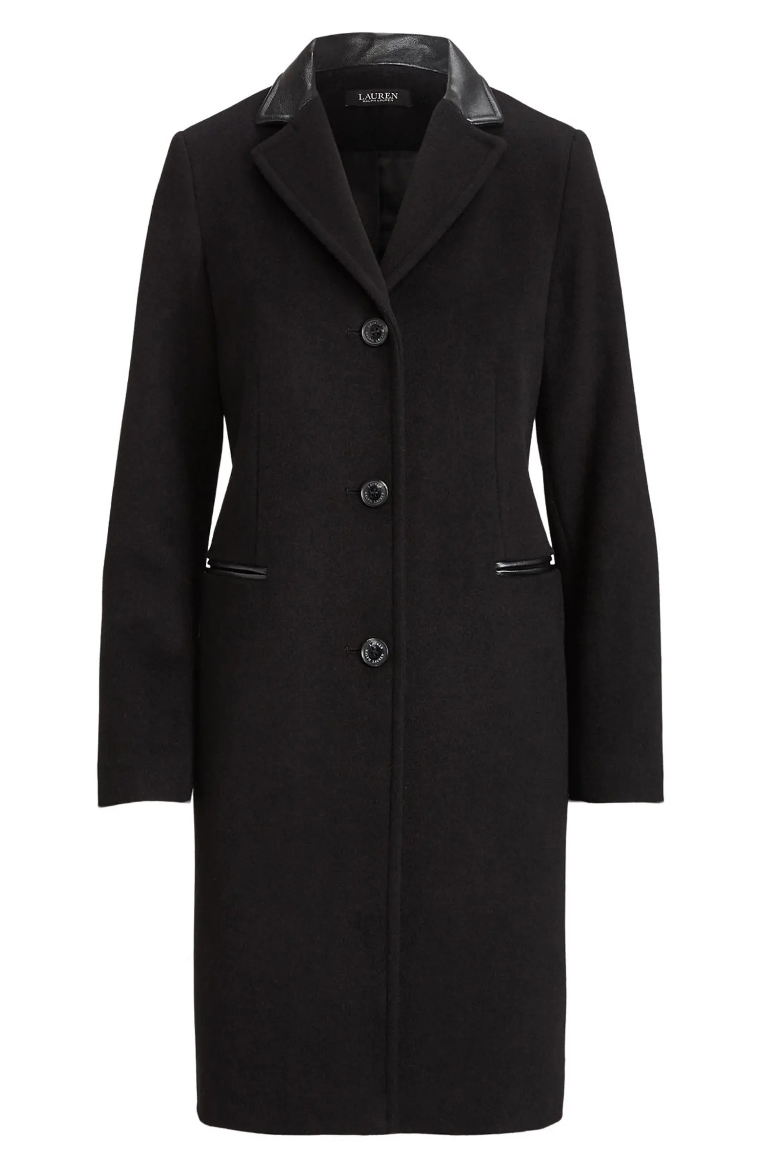 Faux Leather Trim Wool Blend Longline Coat | Nordstrom
