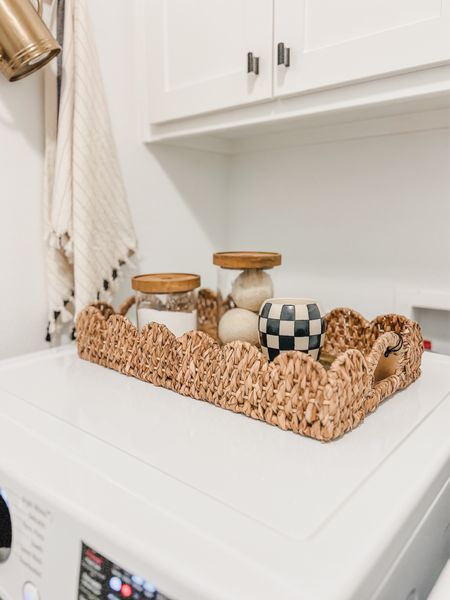 Love this scallop wicker tray. 

Glass canister / checkered candle / wicker tray / target / 


#LTKstyletip #LTKhome