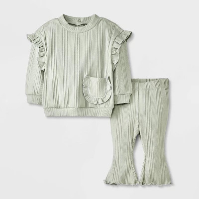Grayson Mini Baby Girls' Mint Ruffle Pullover Set - Green Newborn | Target