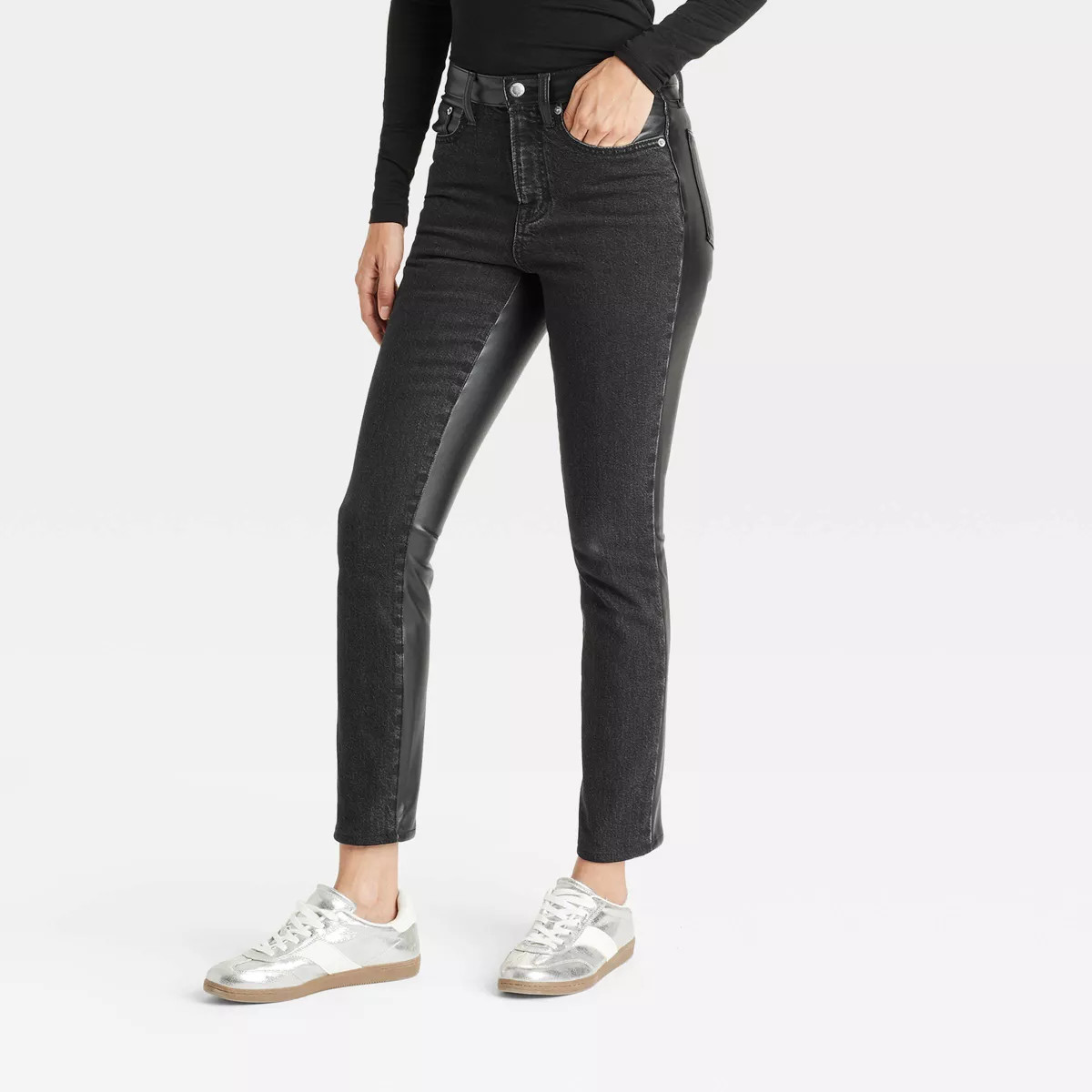 Women's Holiday Mid-Rise Faux Leather 80's Slim Jeans - Universal Thread™ Black | Target