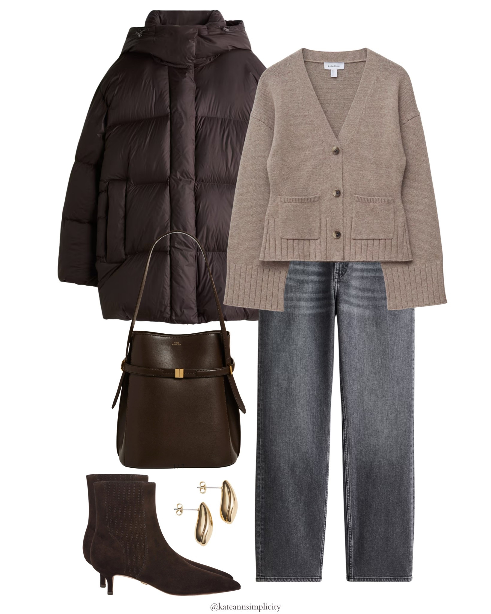 Winter Chic Outfit Inspiration: Elegant Dark Neutrals for Effortless Style

Stay warm and sophisticated in this winter-ready look featuring a chocolate puffer jacket, cozy wool cardigan, tailored grey trousers, sleek ankle boots, and timeless silver accessories. Perfect for minimalist wardrobes, elevated everyday styling, and cold-weather capsule collections. Ideal for city walks, office days, and chic casual outings

#LTKSeasonal #LTKMidsize #LTKCyberWeek