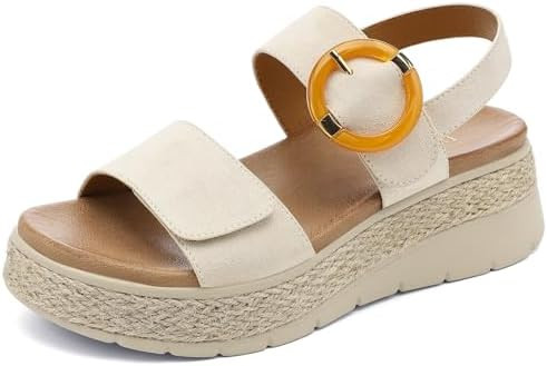 UBFEN Womens Espadrille Platform Sandals Low Wedge Orthopedic Arch Support | Cushion Insole, Comf... | Amazon (US)