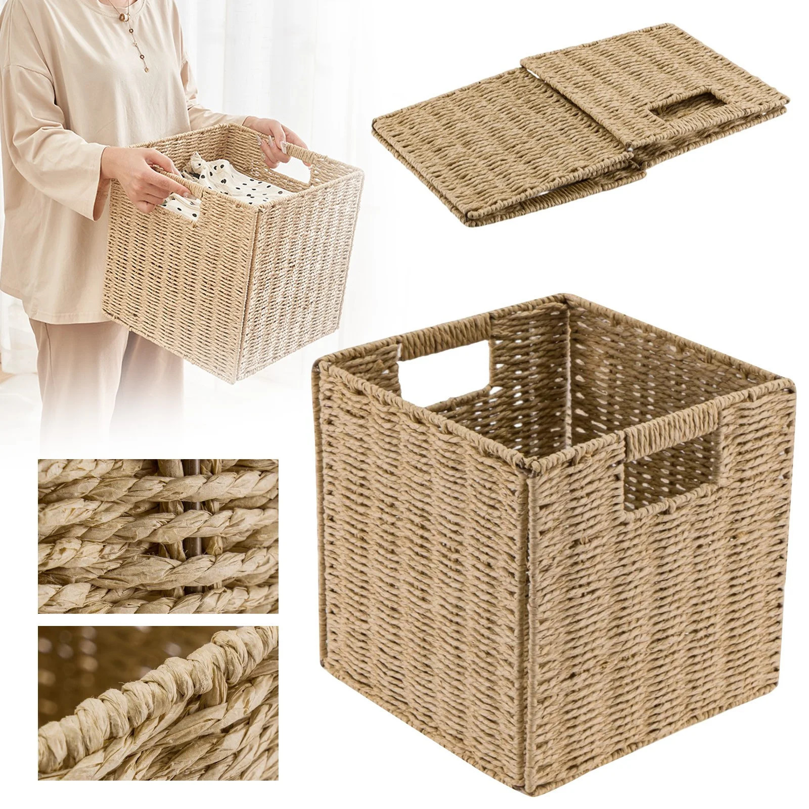 Wicker Basket, Baskets for Shelves, Wicker Storage Cubes, Cube Storage Bins, Foldable Cube Storag... | Walmart (US)