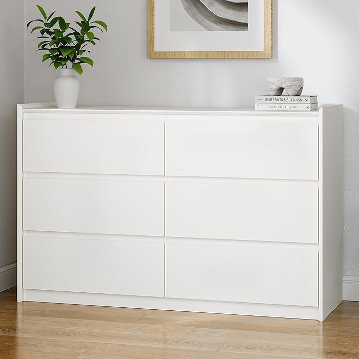 FurniXpress White Dresser for Bedroom, 47" Wide Chest of Drawers, Modern 6 Drawer Storage Organiz... | Amazon (US)