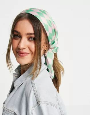 ASOS DESIGN polysatin medium headscarf in checked print | ASOS (Global)