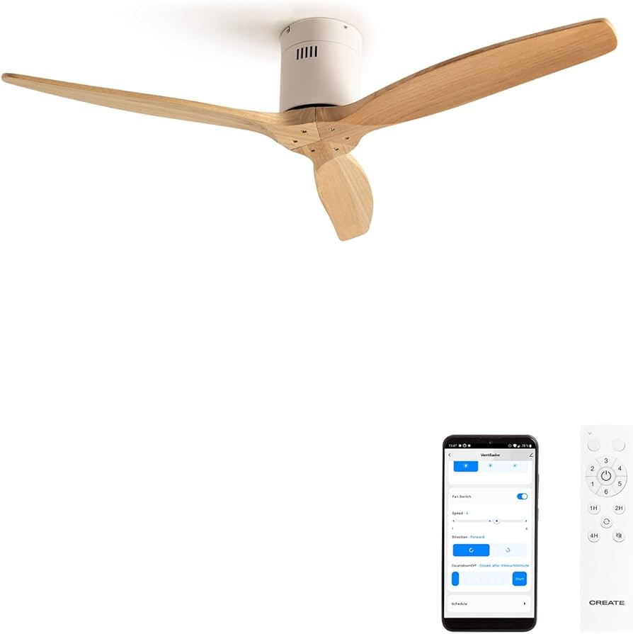 CREATE / WINDCALM/Deckenventilator Weiß Naturholzflügel mit WLAN und Fernbedienung/Leise, 40W, ... | Amazon (DE)