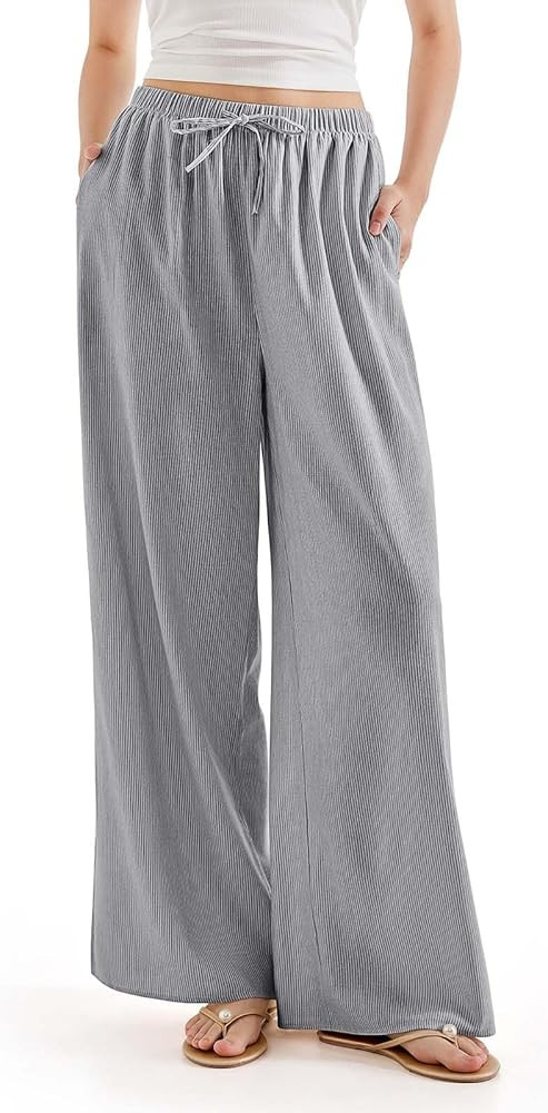 SUUKSESS Women Wide Leg Linen Pants with Pocket High Waisted Lounge Palazzo Pant | Amazon (US)