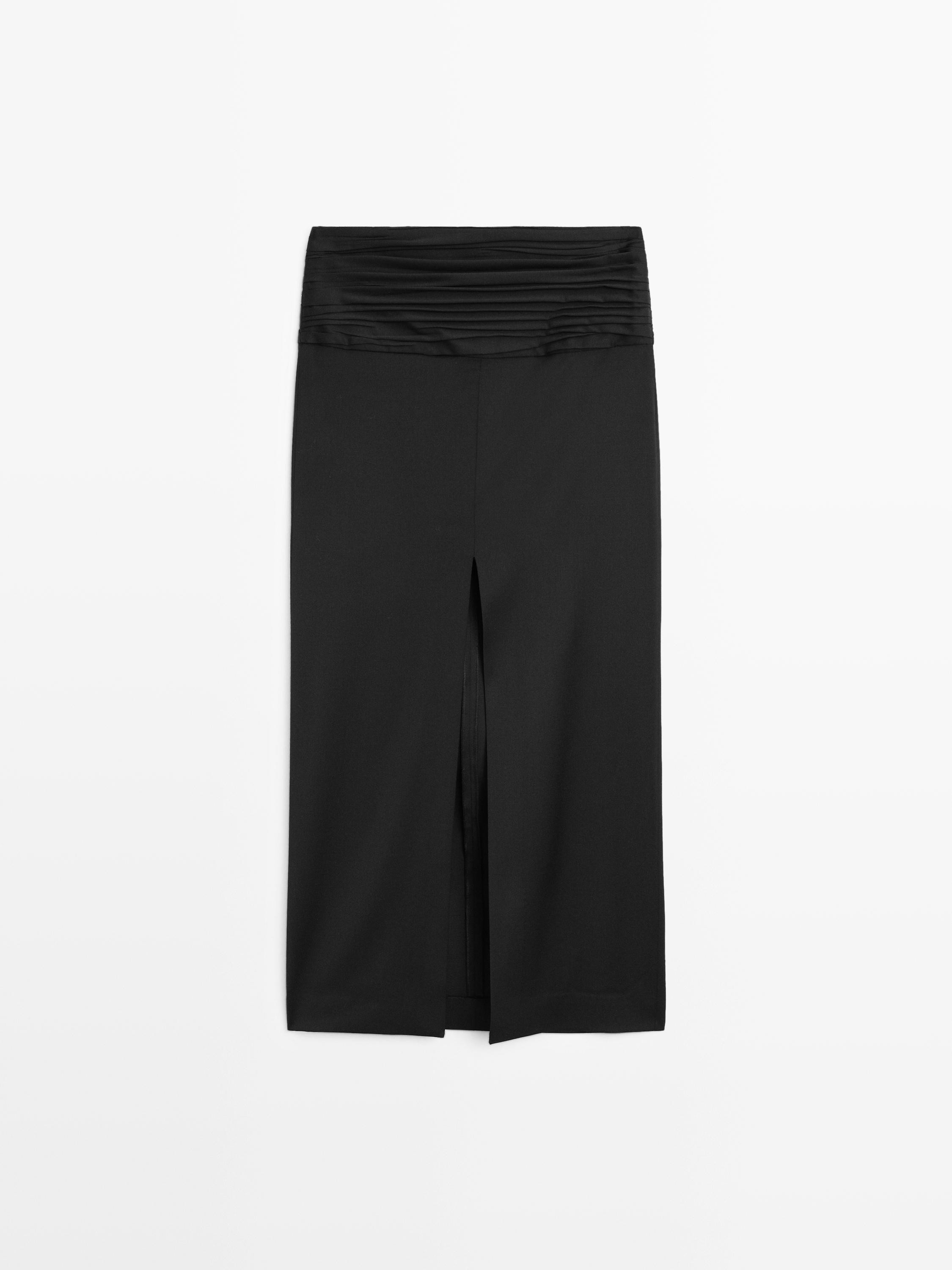 Gerade geschnittener Midirock mit Raffung - STUDIO | Massimo Dutti DE