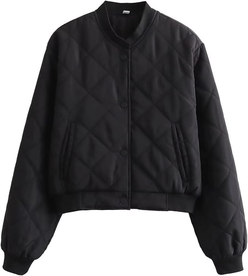Wyeysyt Women's Cropped Puffer Jacket Bomber Quilted Lightweight Jacket Casual Button Down Varsit... | Amazon (US)