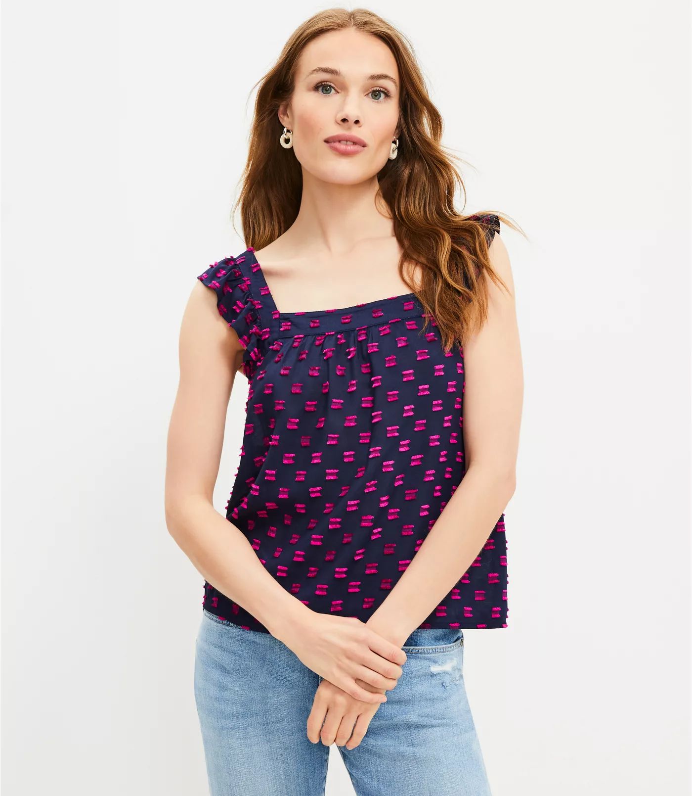 Clip Ruffle Square Neck Top | LOFT