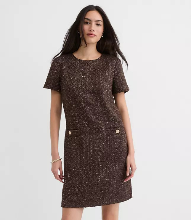 Shimmer Tweed Mini Pocket Dress | LOFT