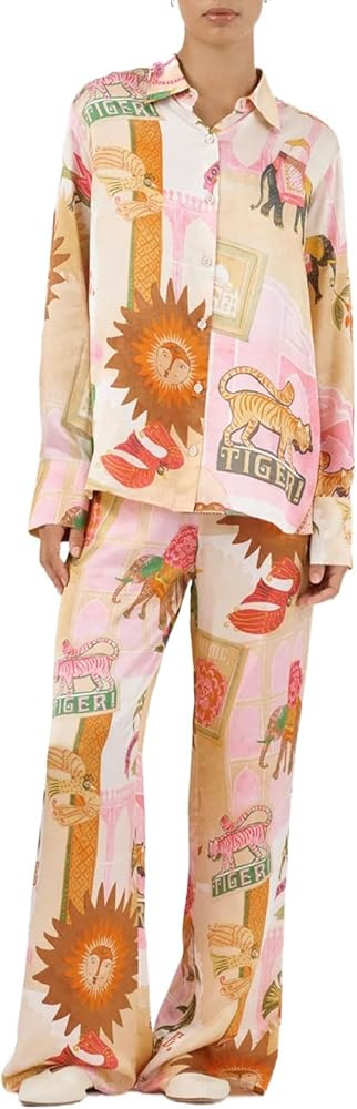 Kissonic Womens Summer Print 2 Piece Pajama Boho Long Sleeve Shirt Top | Amazon (US)