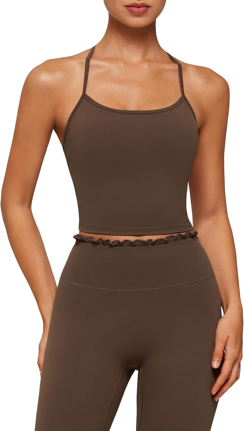 SUUKSESS Ruffle-Trim Workout Sets for Women Y-Back Pilates Tops Gym Set | Amazon (US)