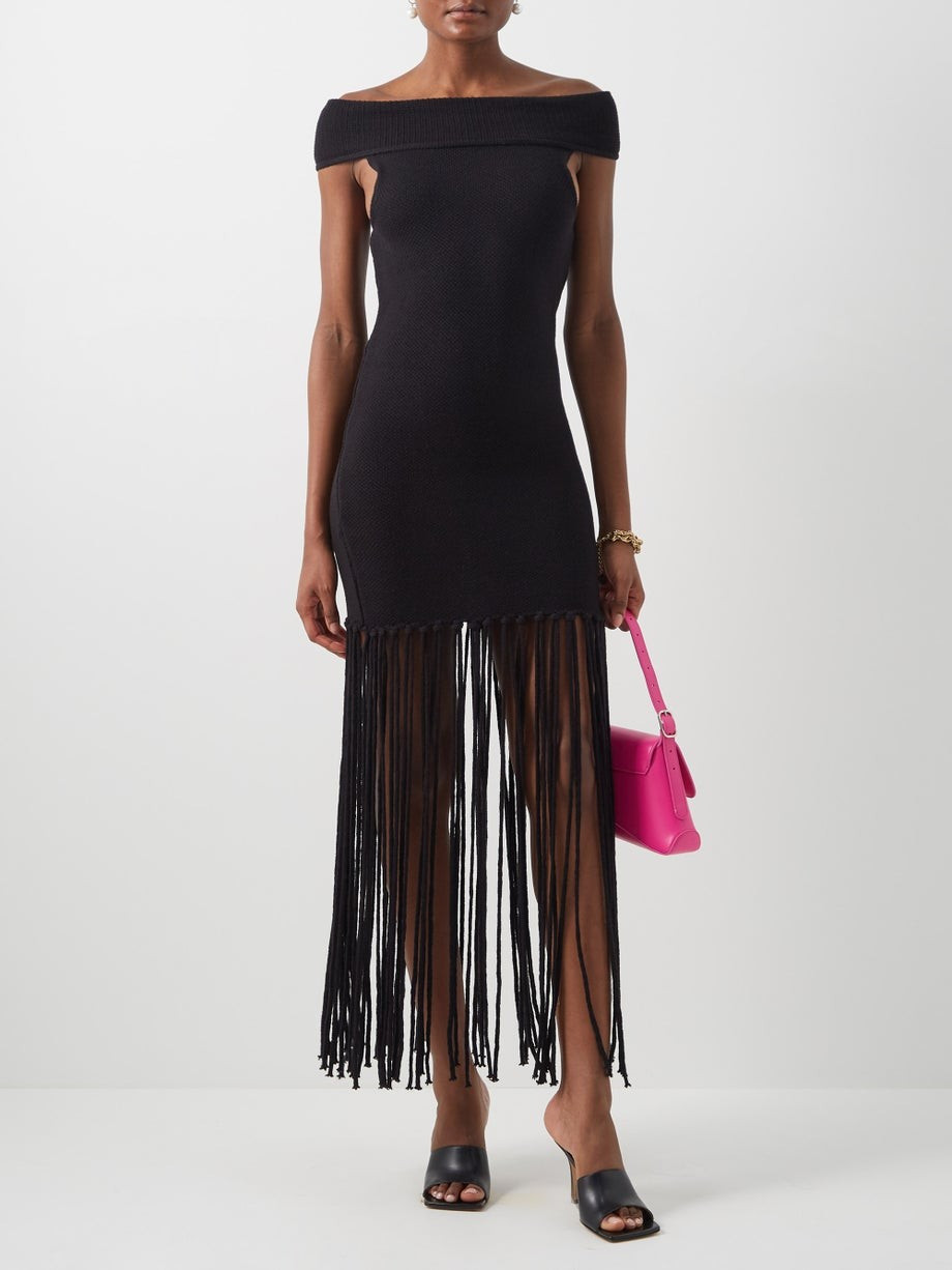 Off-the-shoulder fringed wool dress | Thebe Magugu | Matches (US)