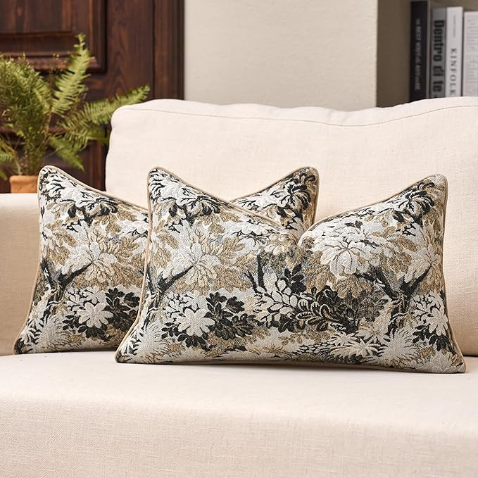 Pack of 2 Vintage Neutral Floral Pillow Covers 12x20 Inch Modern Farmhouse Throw Pillow Covers De... | Amazon (US)