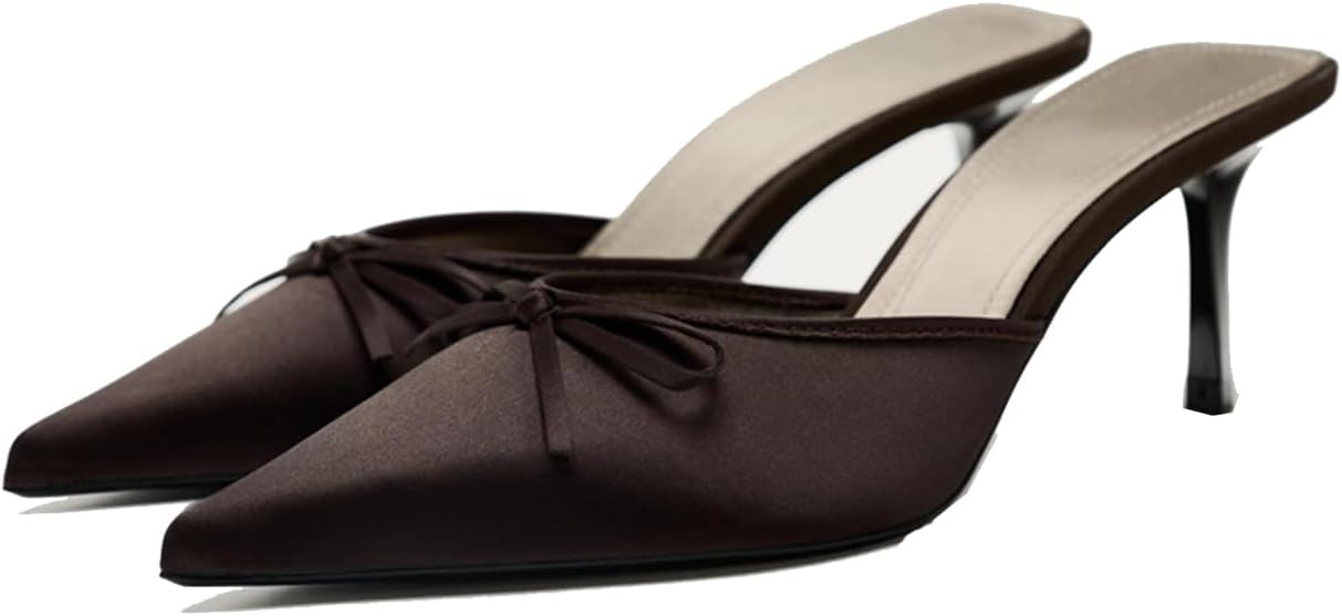 UFEDO Kitten Heel Bow Mules for Women Slip On Mules Backless Low Heel Pumps | Amazon (US)