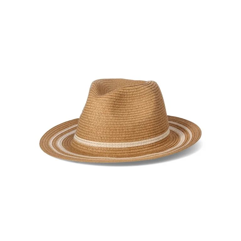 Time and Tru Women's Striped Straw Panama Hat, Beige | Walmart (US)