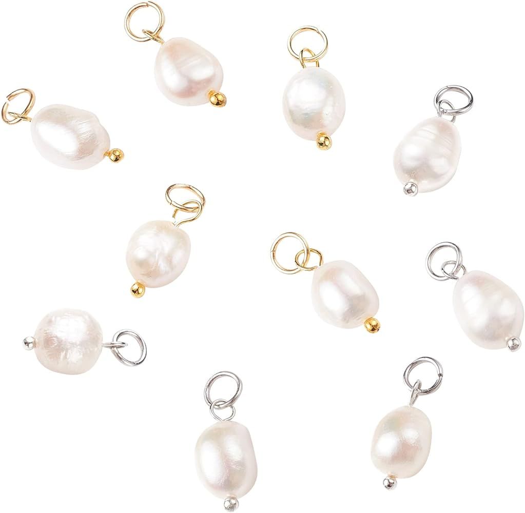 PH 10pcs PandaHall Pear Pendant Charms, Freshwater Pearls Dangles White Natural Pearl Beads Irreg... | Amazon (US)