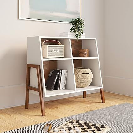 Nathan James 71001 Telos 4-Cube Storage Organizer, White Storage Open Cubby Shelf with Angled Des... | Amazon (US)