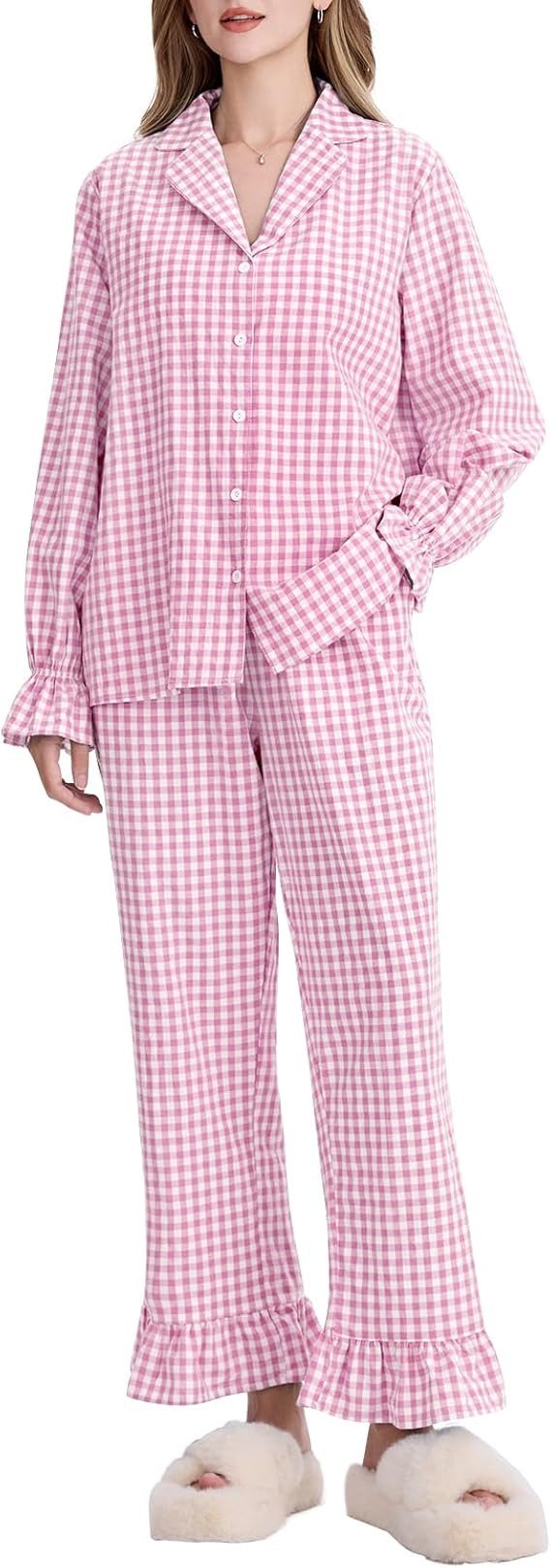 Kissonic Women Gingham Pajama Sets Cotton Long Sleeve Button Down Shirt and Pants Y2K Pjs Lounge ... | Amazon (US)