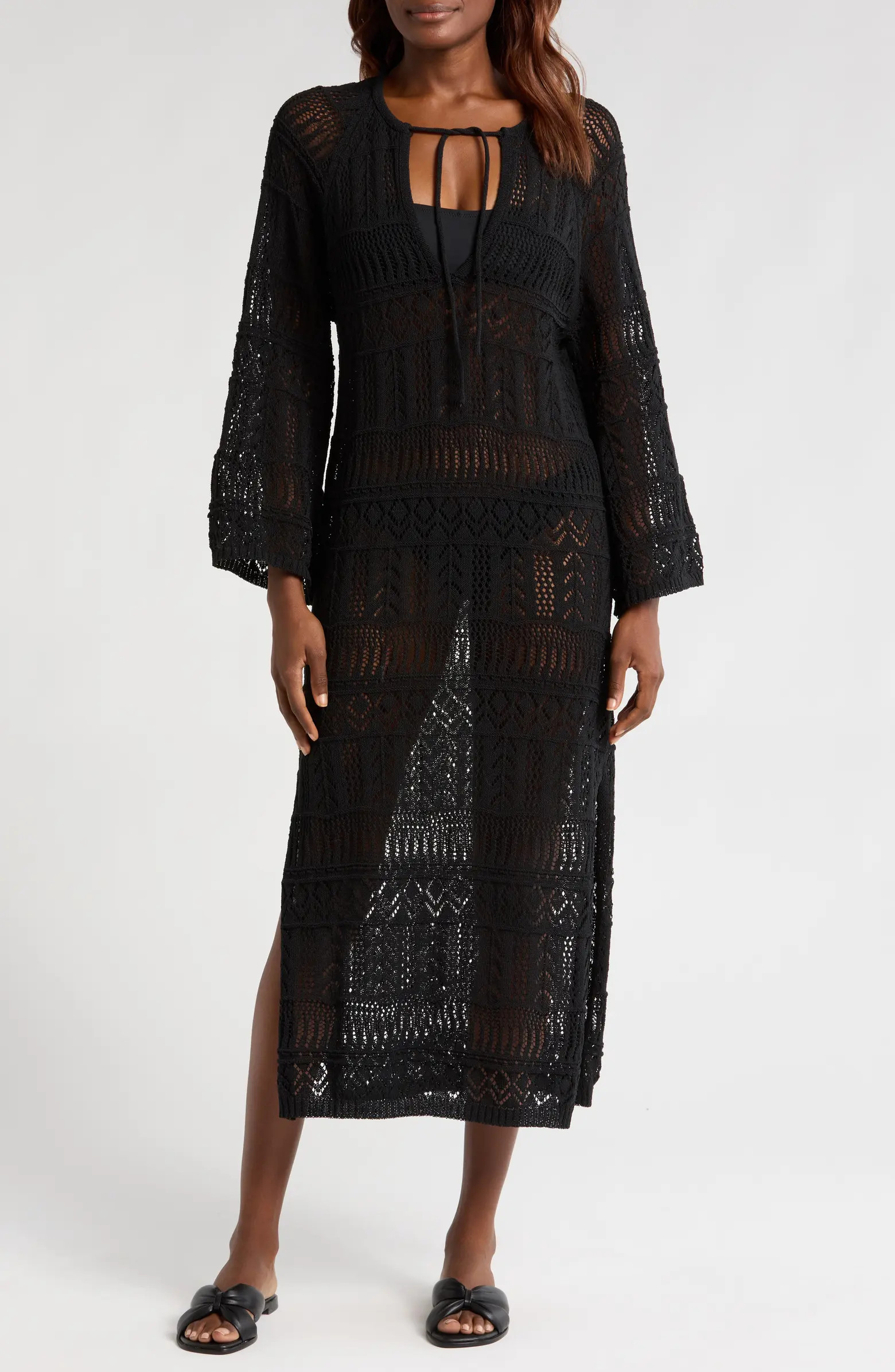 Lace Knit Long Sleeve Cover-Up Midi Dress | Nordstrom