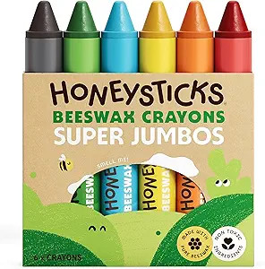 Honeysticks Super Jumbo Crayons (6 Pack) - 100% Pure Beeswax, Non Toxic Crayons for Toddlers 1-3,... | Amazon (US)