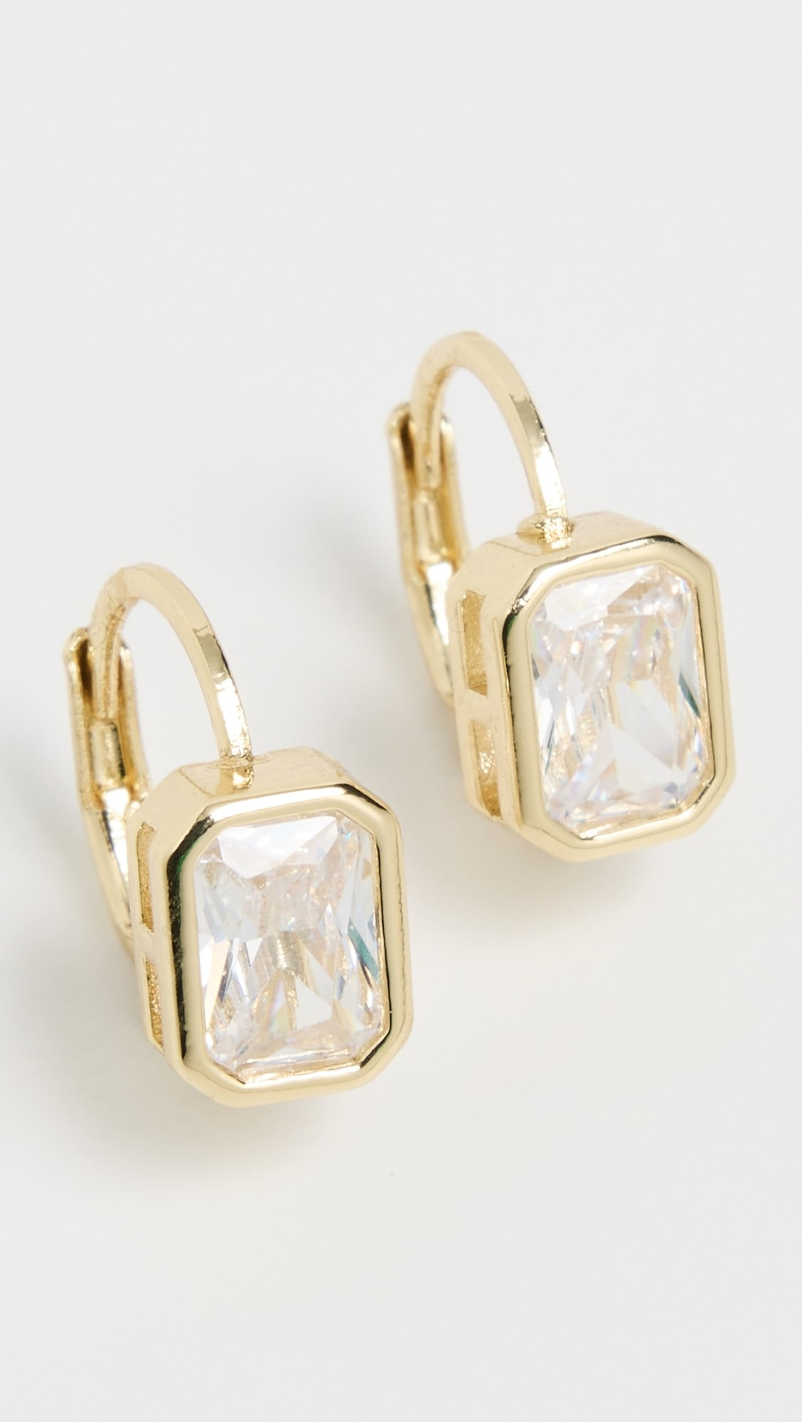 CZ Bezel Emerald Baguette Huggie Earrings | Shopbop
