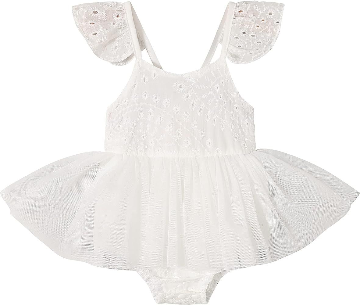Newborn Baby Girl Romper Clothes Tutu Dress for Infant Girl Ruffle Backless Bodysuit Princess Jumpsu | Amazon (US)