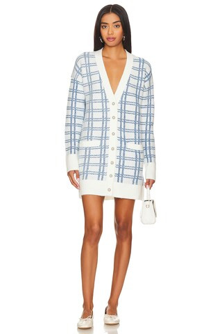 MAJORELLE Steph Boyfriend Cardigan Dress in Ivory & Blue from Revolve.com | Revolve Clothing (Global)