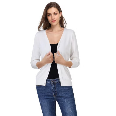 Clearlove Women's 3/4 Sleeve Button Down Sweater Cardigan White XXL | Target