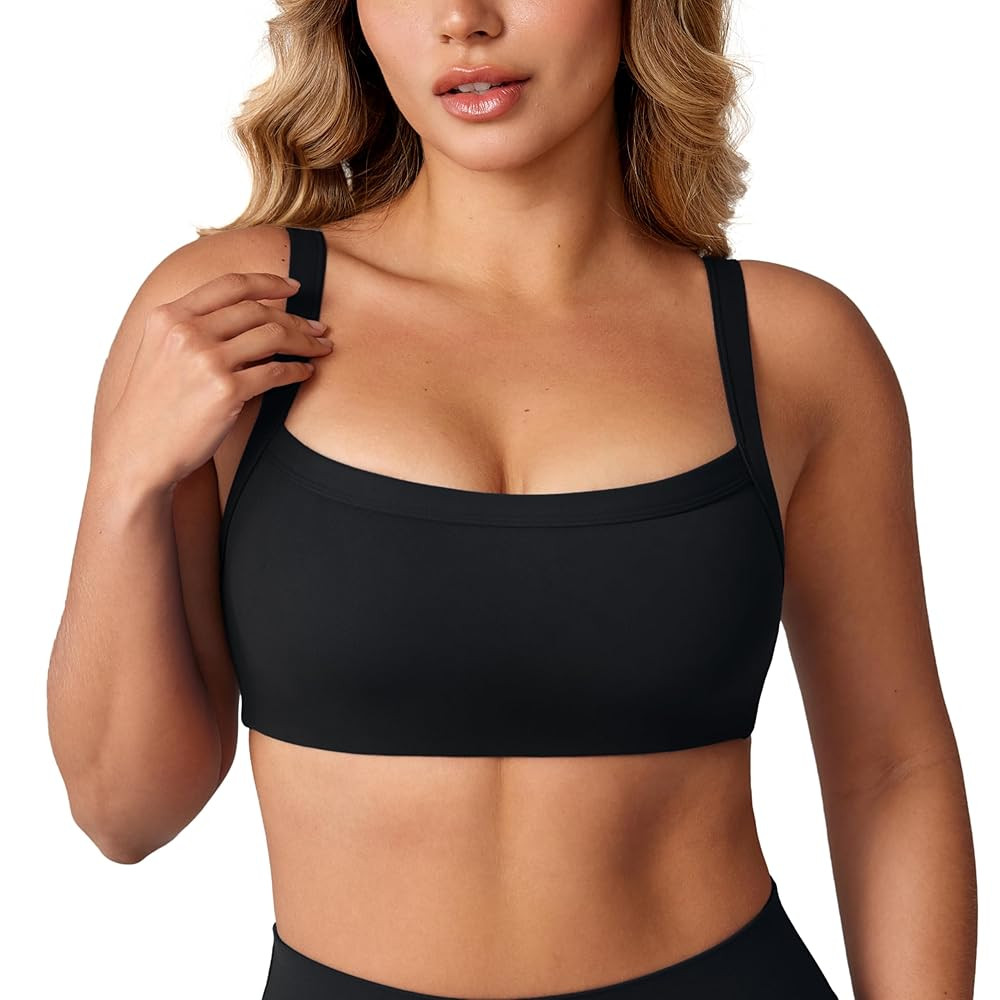 Hugcurve Adjustable Sports Bra Square Neck Wireless Padded Yoga Workout Tops | Amazon (US)