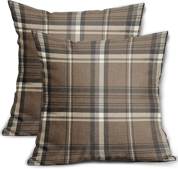 Sweetshow Grey Brown Plaid Pillow Covers 18x18 Set of 2 Buffalo Tartan Print Decorative Throw Pil... | Amazon (US)