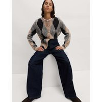 M&S Argyle Crew Neck Cardigan With Wool Neutral | Marks & Spencer (UK)