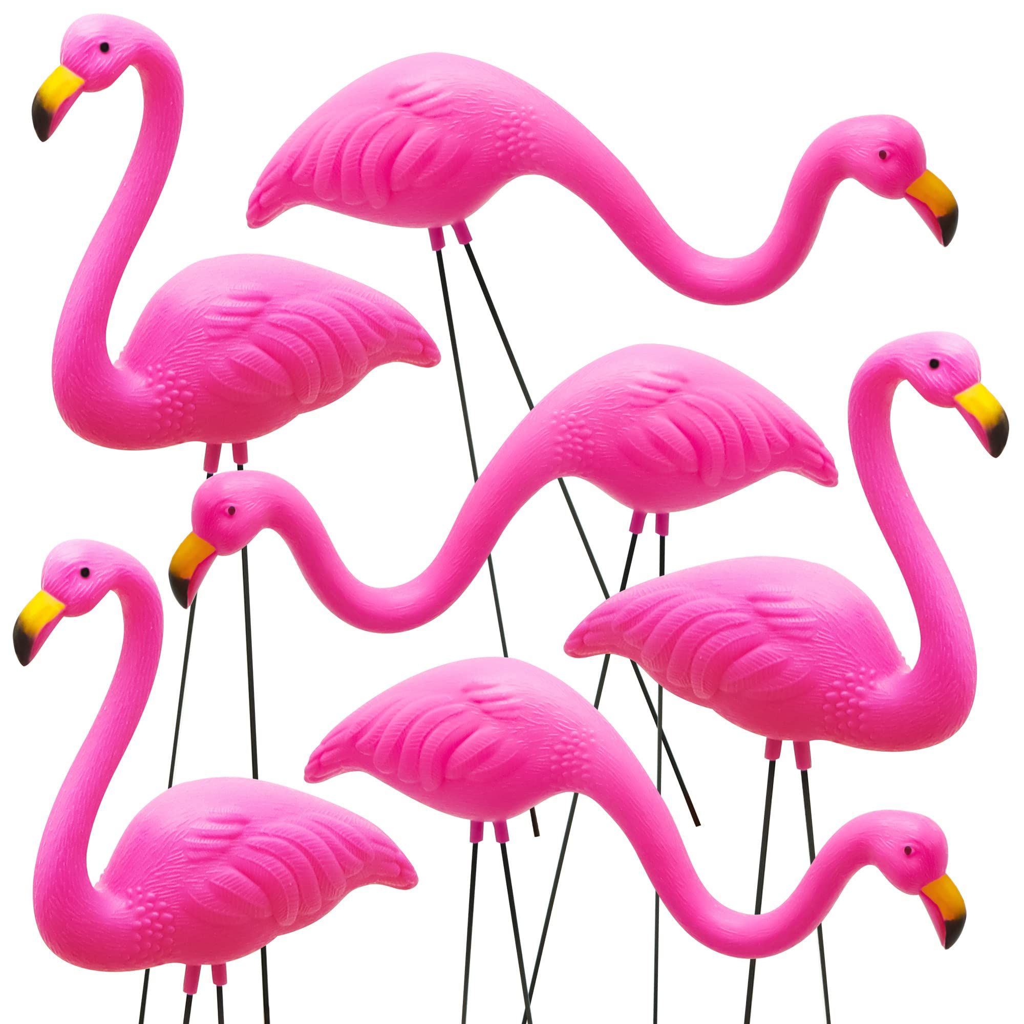 JOYIN Set of 2 Small Pink Flamingo Yard Ornament Stakes Mini Lawn Plastic Flamingo Statue with Metal Legs for Sidewalks, Outdoor Garden Decoration, Luau Party, Beach, Tropical Party Decor, 2 Styles | Amazon (US)