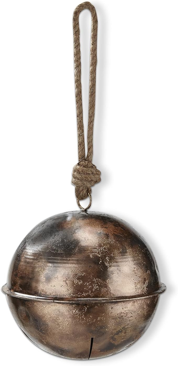 tag Sleigh Bell Extra Large Tree Ornaments Holiday Decor Antique Brass Gold Iron 8 in H x 8 in Di... | Amazon (US)