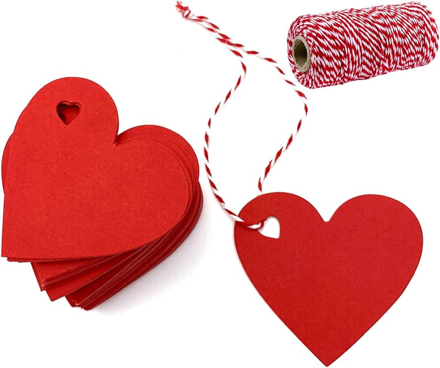 100 Pcs Red Gift Tags Valentine Heart Shaped Paper Tags Red Heart Cutouts with 300 Feet String fo... | Amazon (US)